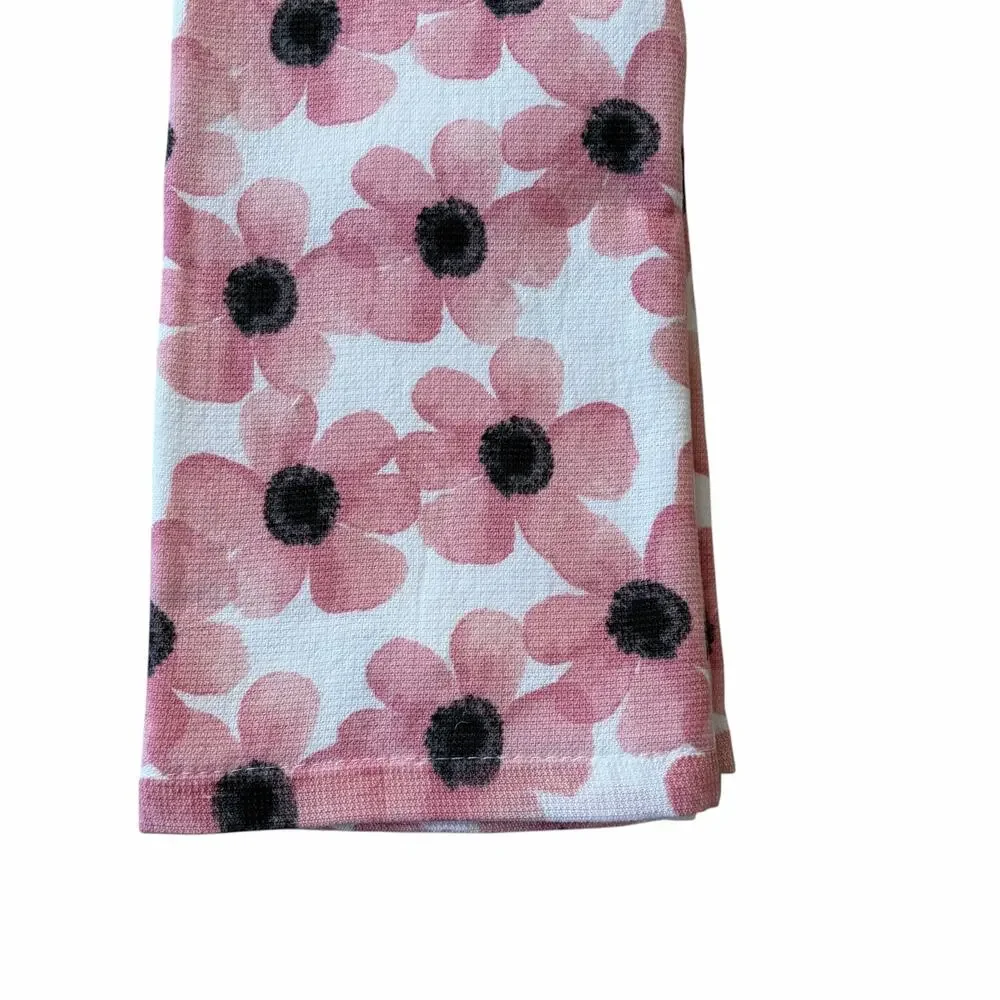 Badgley Mischka Pink Daisy Kitchen Towels 2pc 100% Cotton Designer Decor NEW